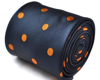 navy and orange polka spot tie  by Frederick Thomas FT1410