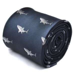 navy tie with shark embroidered design by Frederick Thomas FT1566 image 1