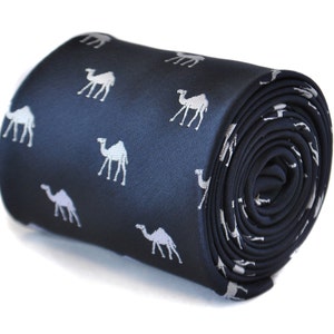 Navy tie with Camel design with signature floral design to the rear by Frederick Thomas FT2106