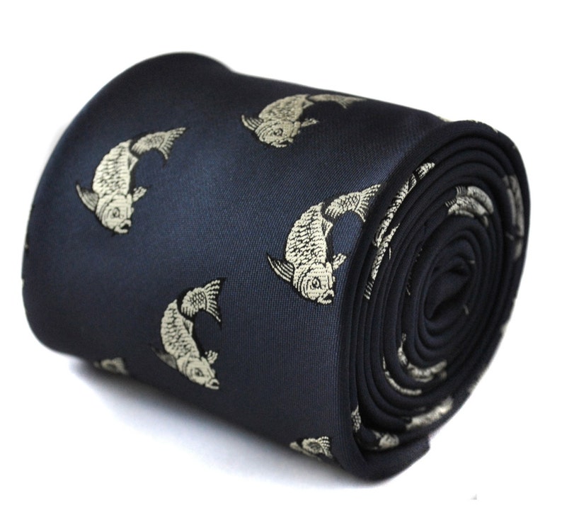 High-quality navy color embroidered Koi Carp Necktie is the best gift for men who love fishing