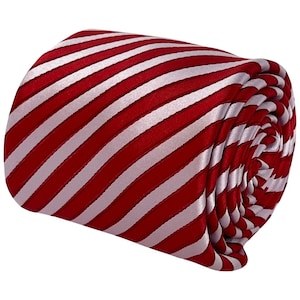 red and white classic thin club stripe-d stripy tie necktie  by Frederick Thomas