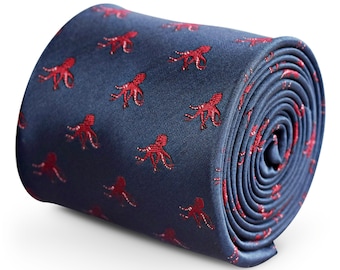 Corbata azul marino con diseño de pulpo bordado por Frederick Thomas FT3268