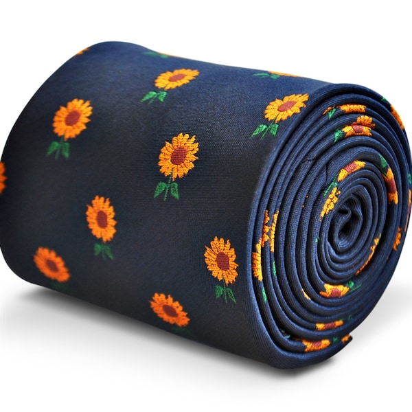 navy blue tie with sunflower design  by Frederick Thomas FT3230