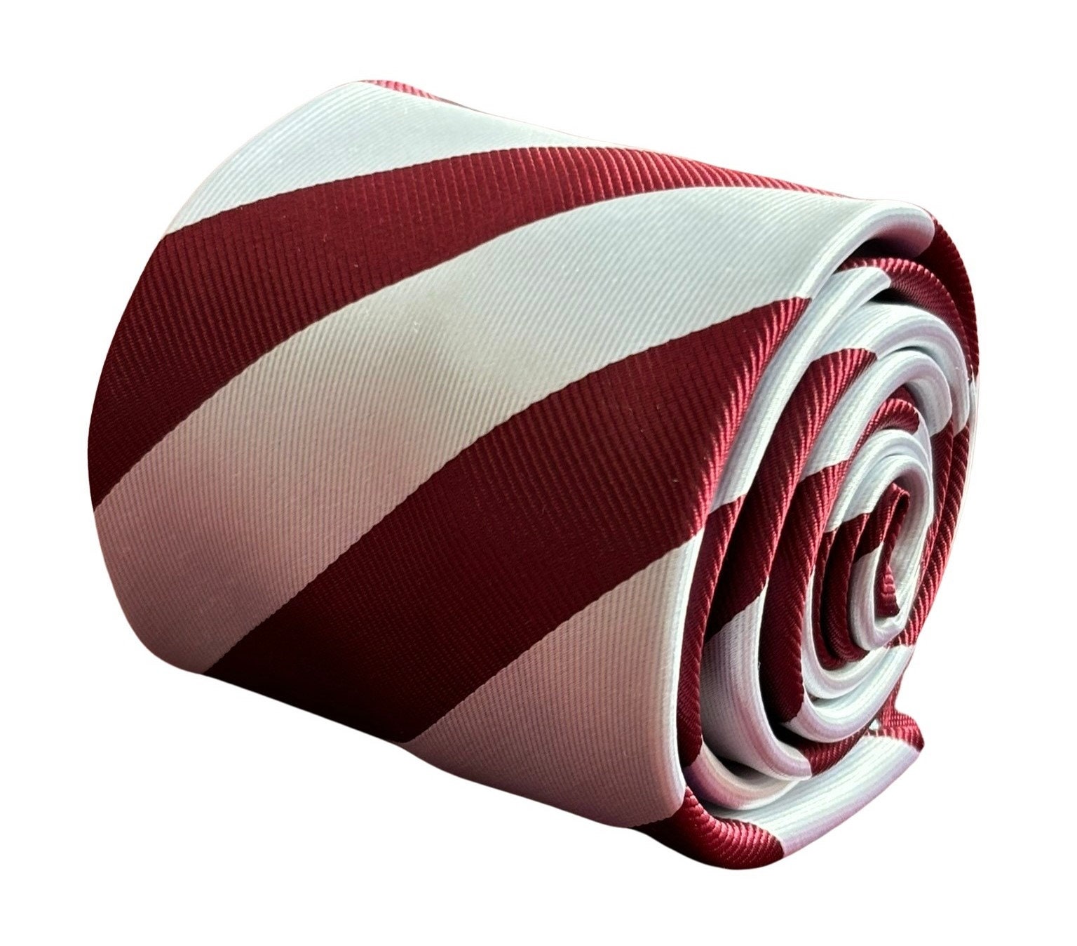 maroon mens tie with white barber stripe classic school military style by Frederick Thomas