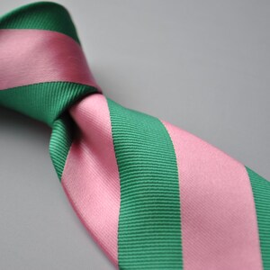 Green and pink barber striped tie with floral design to the rear by Frederick Thomas FT1714 image 2