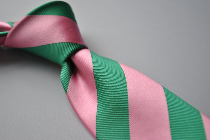 Green and pink barber striped tie with floral design to the rear by Frederick Thomas FT1714 image 2