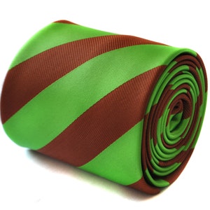 chocolate brown and bright apple green barber striped tie  by Frederick Thomas FT1912
