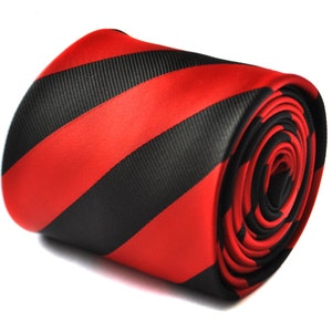 red and black barber striped tie with signature floral design to the rear by Frederick Thomas FT1686
