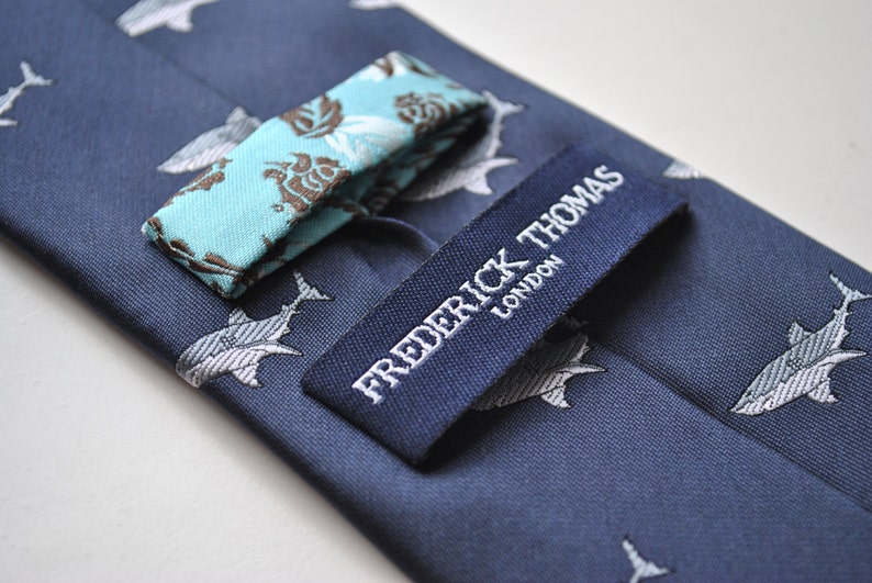 navy tie with shark embroidered design by Frederick Thomas FT1566 image 4