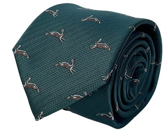 dark forest green mens tie with woodland hare design