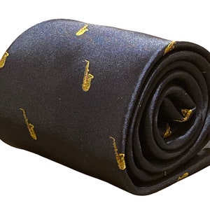 Corbata azul marino para hombre con diseño bordado de saxofón, de Frederick Thomas