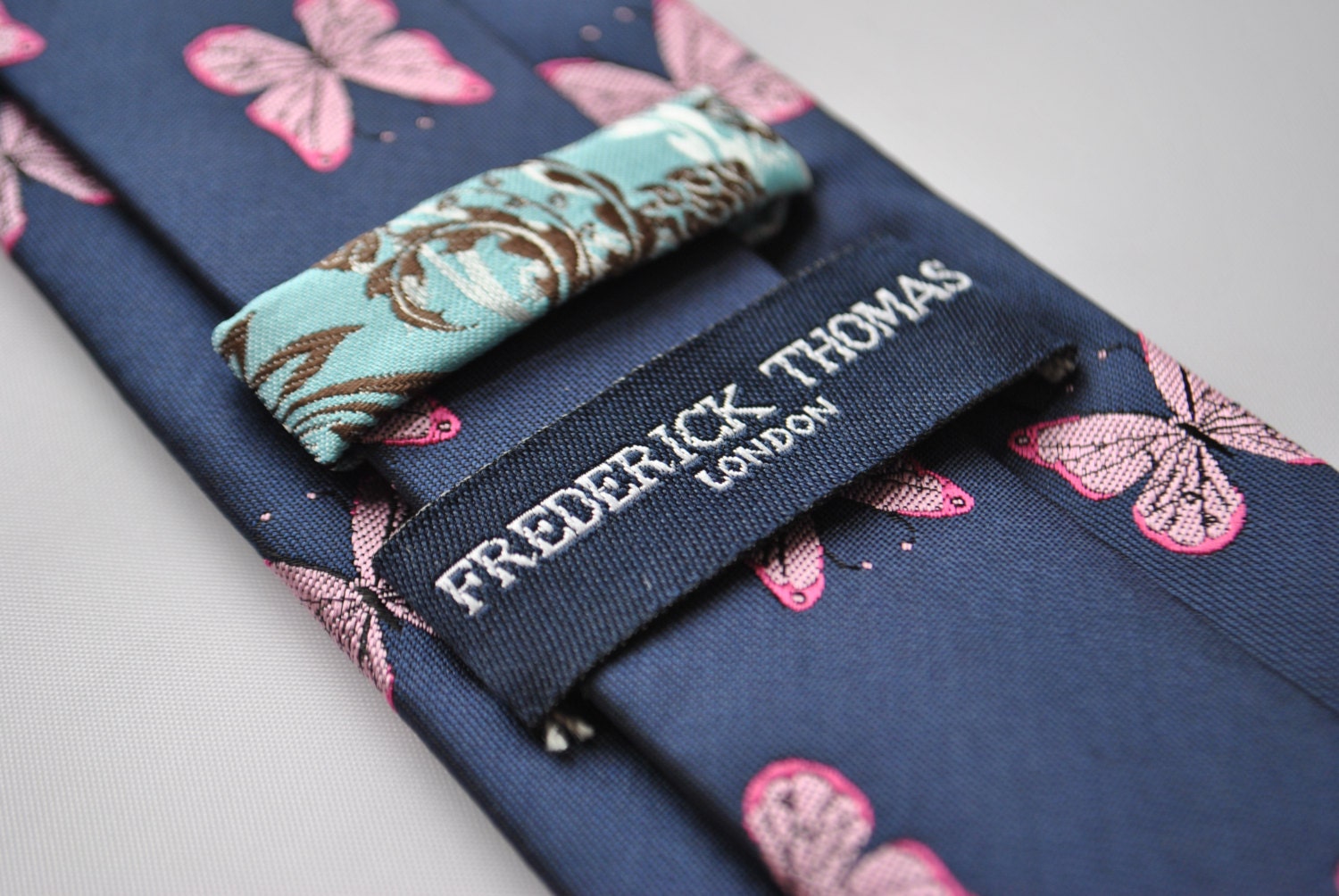 Navy Tie With Pink Butterfly Embroidered Design With Signature - Etsy