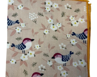 Frederick Thomas light pale bird and floral flower print cotton pocket square
