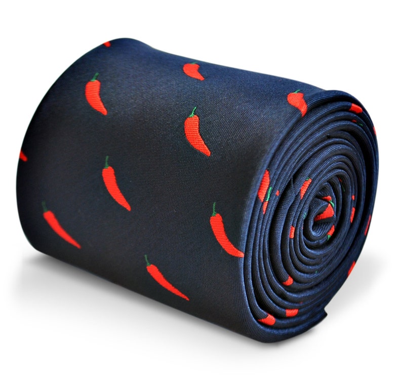 navy blue tie with chilli design with signature floral design to the rear by Frederick Thomas FT3243 image 1