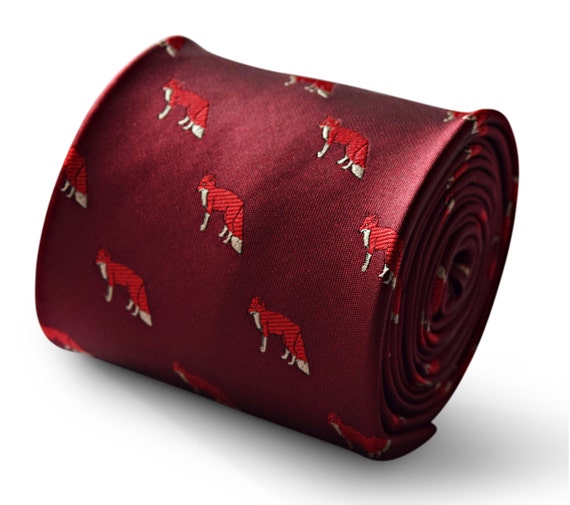 burgundy maroon tie with red fox embroidered design by Frederick Thomas FT3342 Hunting season