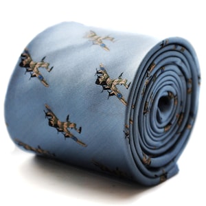 light blue tie with lancaster bomber plane embroidered design with signature floral design to the rear by Frederick Thomas FT622