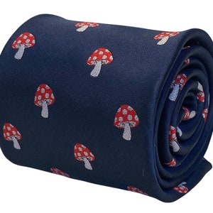 navy mens tie with toadstool fantasy magic mushroom quirky design gift by Frederick Thomas