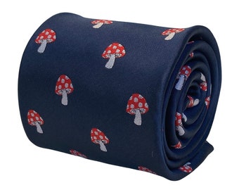 navy mens tie with toadstool fantasy magic mushroom quirky design gift by Frederick Thomas