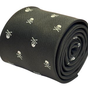 black skull and crossbone design tie, bow tie & matching pocket square set handkerchief by Frederick Thomas