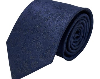 mens tie dark navy blue paisley subtle design wedding by Frederick Thomas