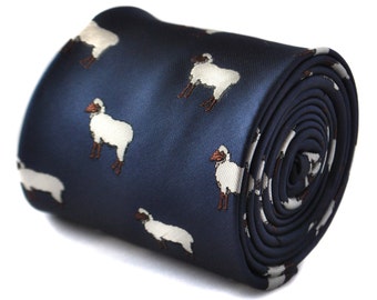 navy tie with sheep embroidered design  by Frederick Thomas FT1821