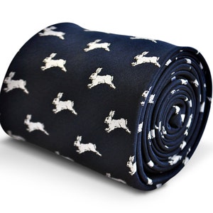 navy blue tie with leaping rabbit design  by Frederick Thomas FT3242