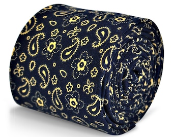 navy blue with paisley pattern cotton linen design tie by Frederick Thomas FT3126