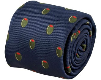 Olive Tie for Men, Navy Blue Novelty Food Tie, Green Olive Cocktail Martini Gift, 8cm Classic Mens Necktie – Frederick Thomas Ties