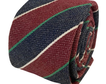 Frederick Thomas red and navy blue club striped classic mens linen tie