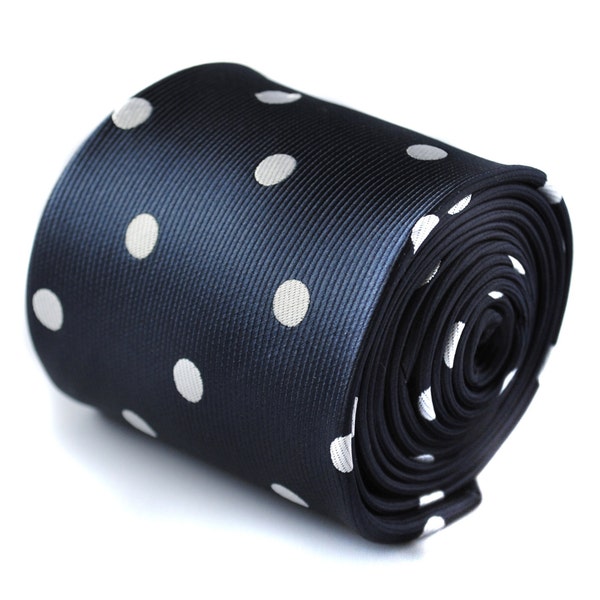 navy tie with white polka spot design  by Frederick Thomas FT428