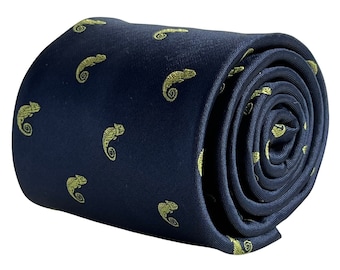 navy blue men-s tie with chameleon lizard reptile design classic necktie  by Frederick Thomas