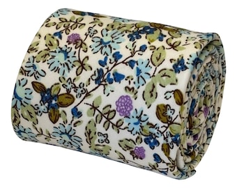 blue ivory floral mens cotton tie classic 8cm width english wildflower garden by Frederick Thomas