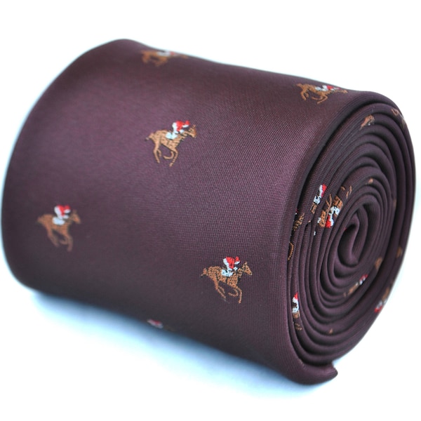 maroon burgundy tie with horse racing design by Frederick Thomas FT1924