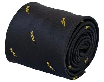 Black Trumpet Tie, Gold Brass Instrument Necktie, Musician Gift, Trumpet Player Music Teacher Gift, Jazz Band Tie – Frederick Thomas