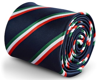 navy tie with Italian flag red, green and white stripe  by Frederick Thomas FT3248