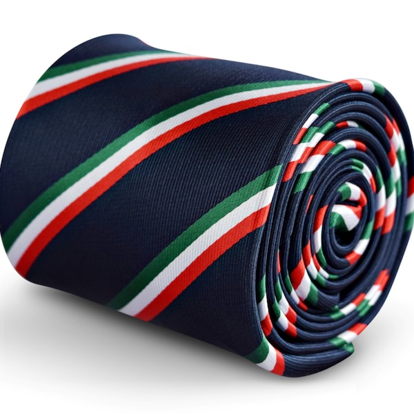 navy tie with Italian flag red, green and white stripe  by Frederick Thomas FT3248