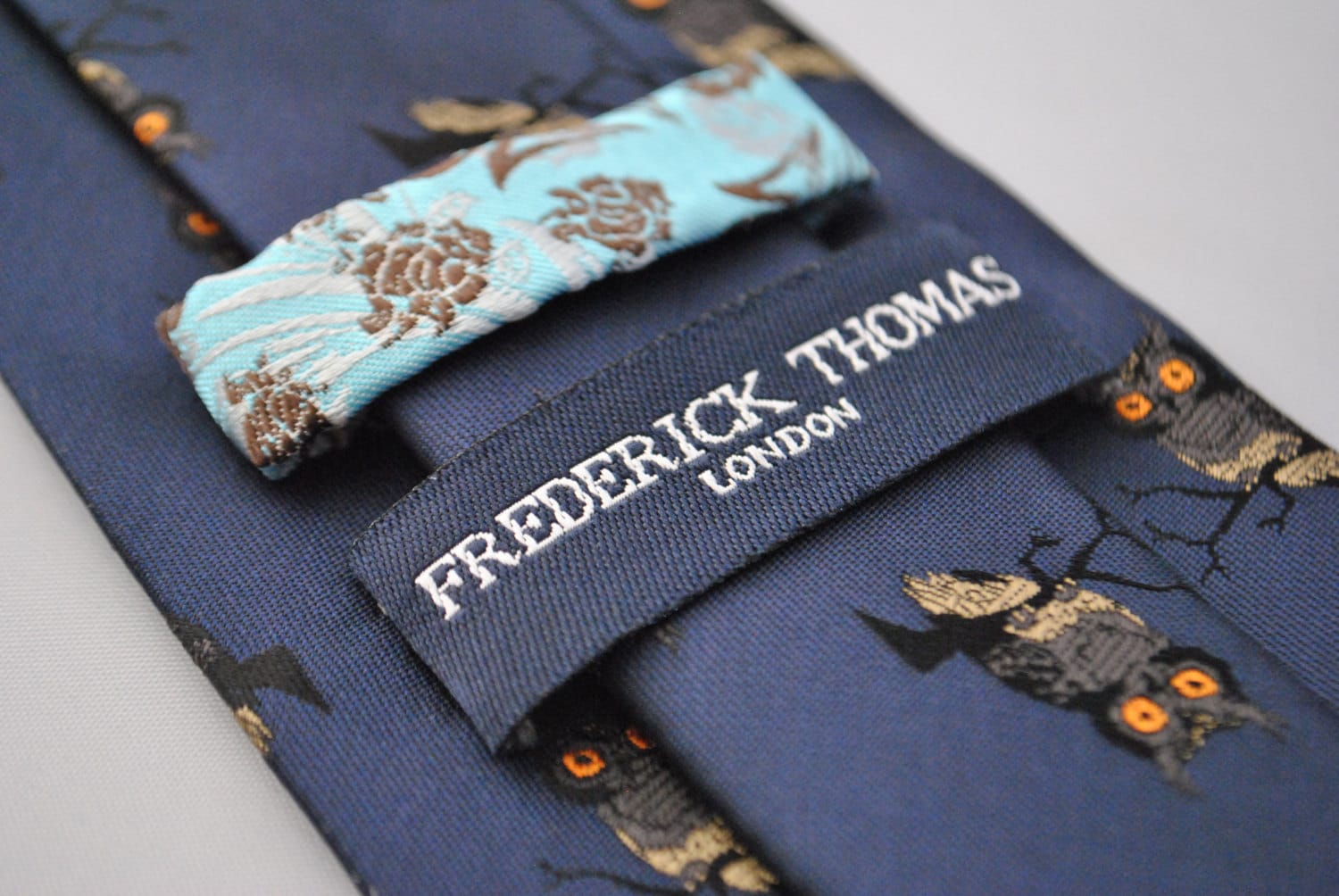 Navy Tie With Owl Design With Signature Floral Design to the - Etsy