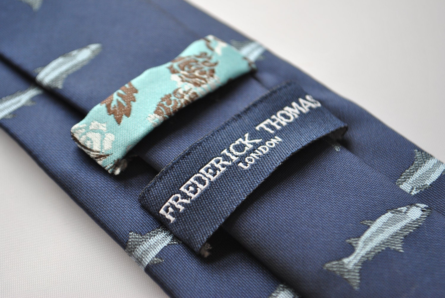 Navy Tie With Grey Trout Embroidered Design by Frederick - Etsy