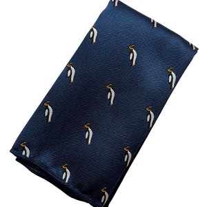 Frederick Thomas navy pocket square with penguin embroidered design
