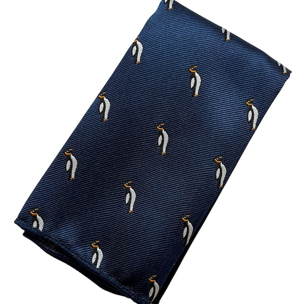 Frederick Thomas navy pocket square with penguin embroidered design