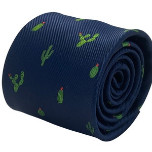 Frederick Thomas navy dark blue tie with cactus design