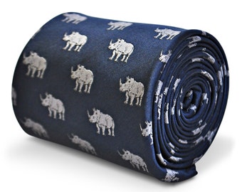 Navy tie with rhino design  by Frederick Thomas FT3210