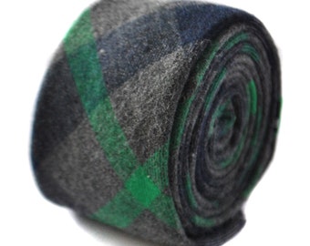 Corbata de cuadros en lana gris y verde enebro oscuro de Frederick Thomas FT1815