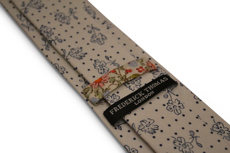 Ivory White Tie With Navy Blue Flowers Floral Design by - Etsy