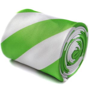 bright lime green and white striped tie with floral design to the rear by Frederick Thomas FT1593