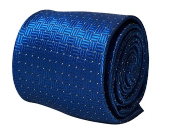 mens tie electric bright blue squared pin spot design wedding office by Frederick Thomas