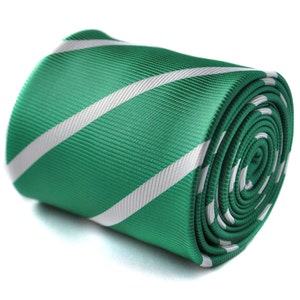 dark green and white club striped tie with floral design to the rear by Frederick Thomas FT1602