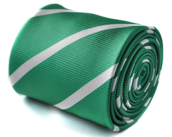 dark green and white club striped tie with floral design to the rear by Frederick Thomas FT1602
