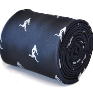 navy blue tie with rugby player embroidered design  by Frederick Thomas FT2114