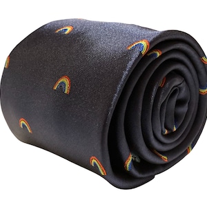 navy men-s tie with rainbow embroidered design by Frederick Thomas